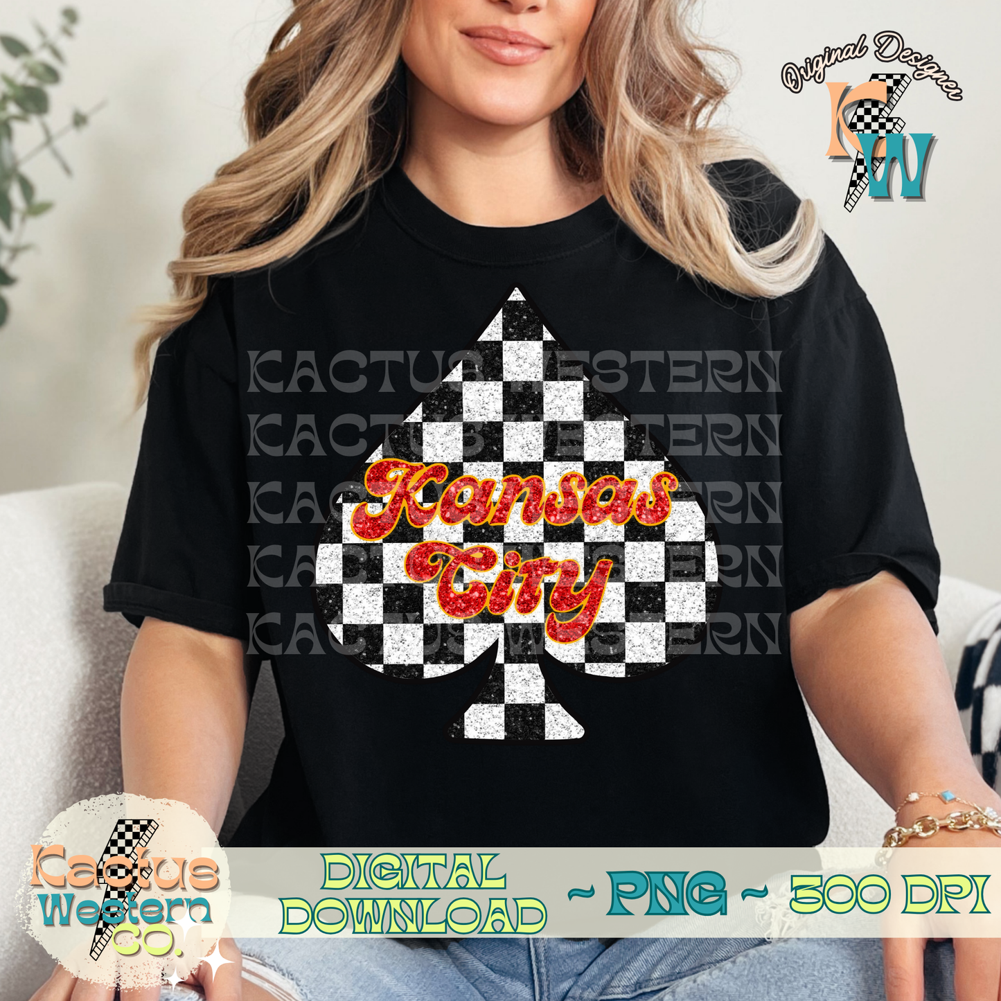 Kansas City Spade Faux Flitter PNG - Digital Download