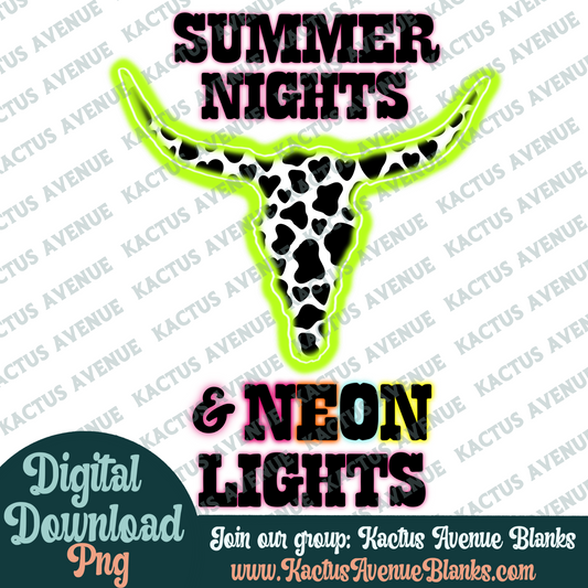 Neon Summer Nights PNG - Digital Download